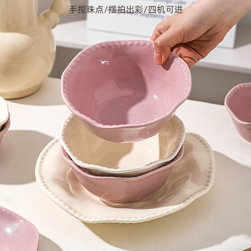 Purple Ceramic Rice Bowl Household New French Plate Tableware High-Looking and Particularly Beautiful Dishes and Plates Purple Ceramic Rice Bowl Household New French Plate Tableware High-Looking and Particularly Beautiful Dishes and Plates