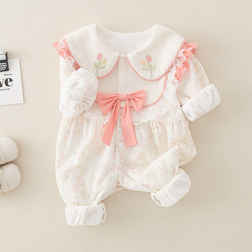 Newborn Spring Double-Layer Daffodil Bodysuit for Girls, Stylish Princess Harisu Outfit for Crawling Outdoors
