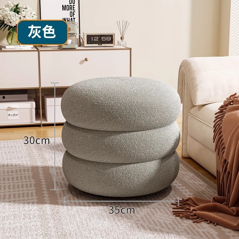 リビングルーム用ラムウールベンチ、家庭用丸型スツール、玄関用ネットセレブ子供用ソファ、低スツール、シンプルなスツール、靴交換用スツール|undefined