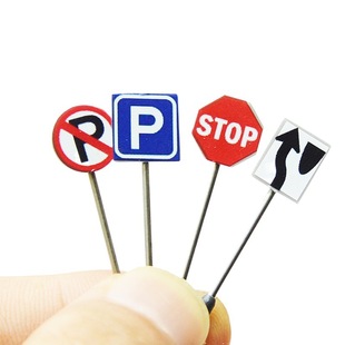 Mini road sign Road sign model building sand table miniature landscape scene model making ornaments educational toys