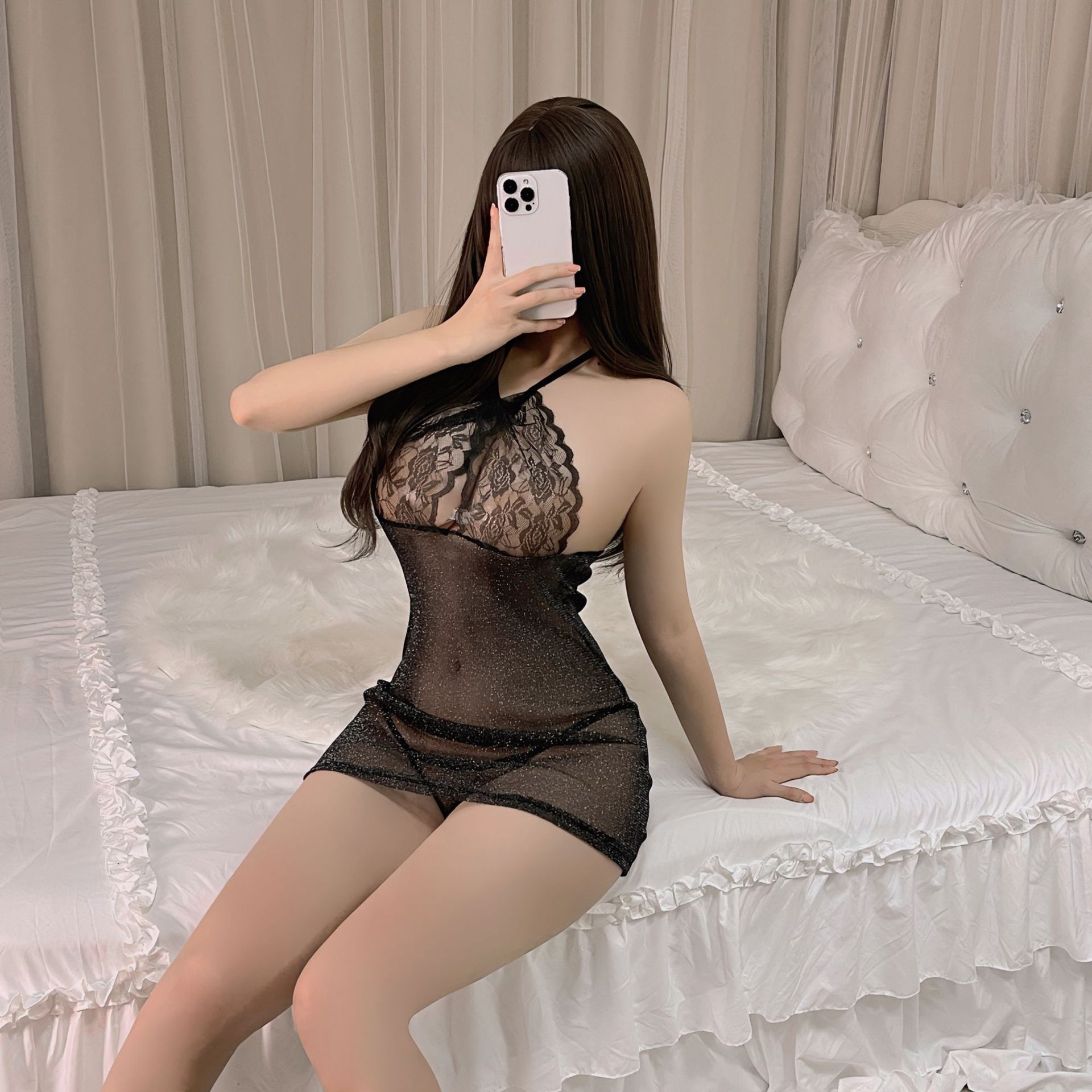 Black bright silk nightdress