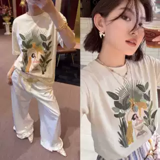 【主推】26早秋新款 麻里棉酶洗热带丛林艺术插画廓形短袖T恤