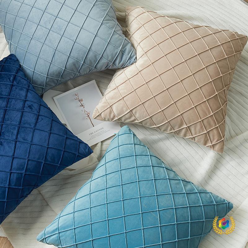 ✅ New Dutch Velvet European-Style Model Room Plaid Embroidered Diamond-Pattern Pillowcase, Fashionable Ins-Style Cushion Cover