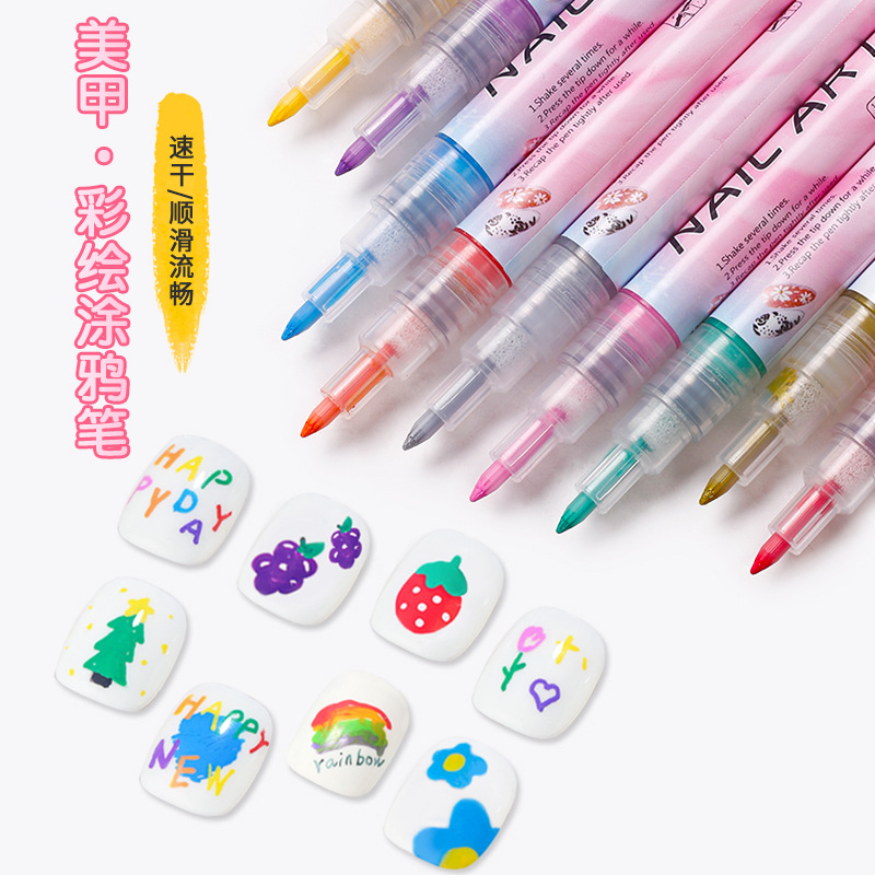Nueva pintura de uñas graffiti pluma marca pluma color pintado a mano punto flor gancho línea DIY uñas de secado rápido multi-color acuarela