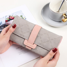 新款长款女士钱包日韩版个性大容量学生钱包女卡包手机包压花皮夹