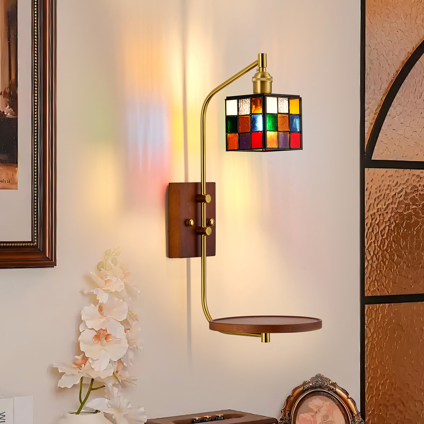 American retro color cubo lujoso creativo lámpara de pared de vidrio pasillo cabecera de cama protección de ojos lámparas de montaña L535