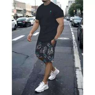 Cross-Border Foreign Trade 2025 Summer Coconut Tree New Short-Sleeved Shorts Men and Women Same Style Casual Trendy Brand Suit