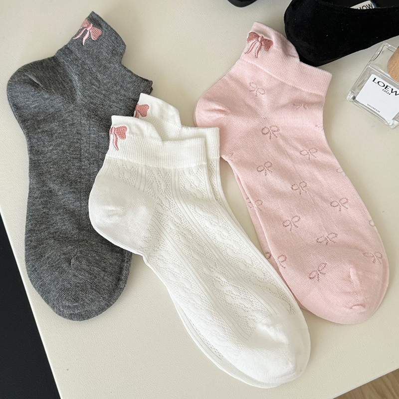 女性用蝶ネクタイソックス、超薄型かわいいスポーツソックス、純綿サマーメッシュホワイトソックス、夏の卸売|undefined