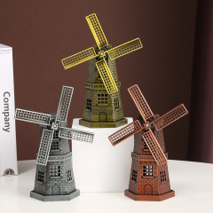 復古金屬荷蘭風車擺件書櫃酒櫃裝飾品創意客廳歐式桌面風車小擺飾