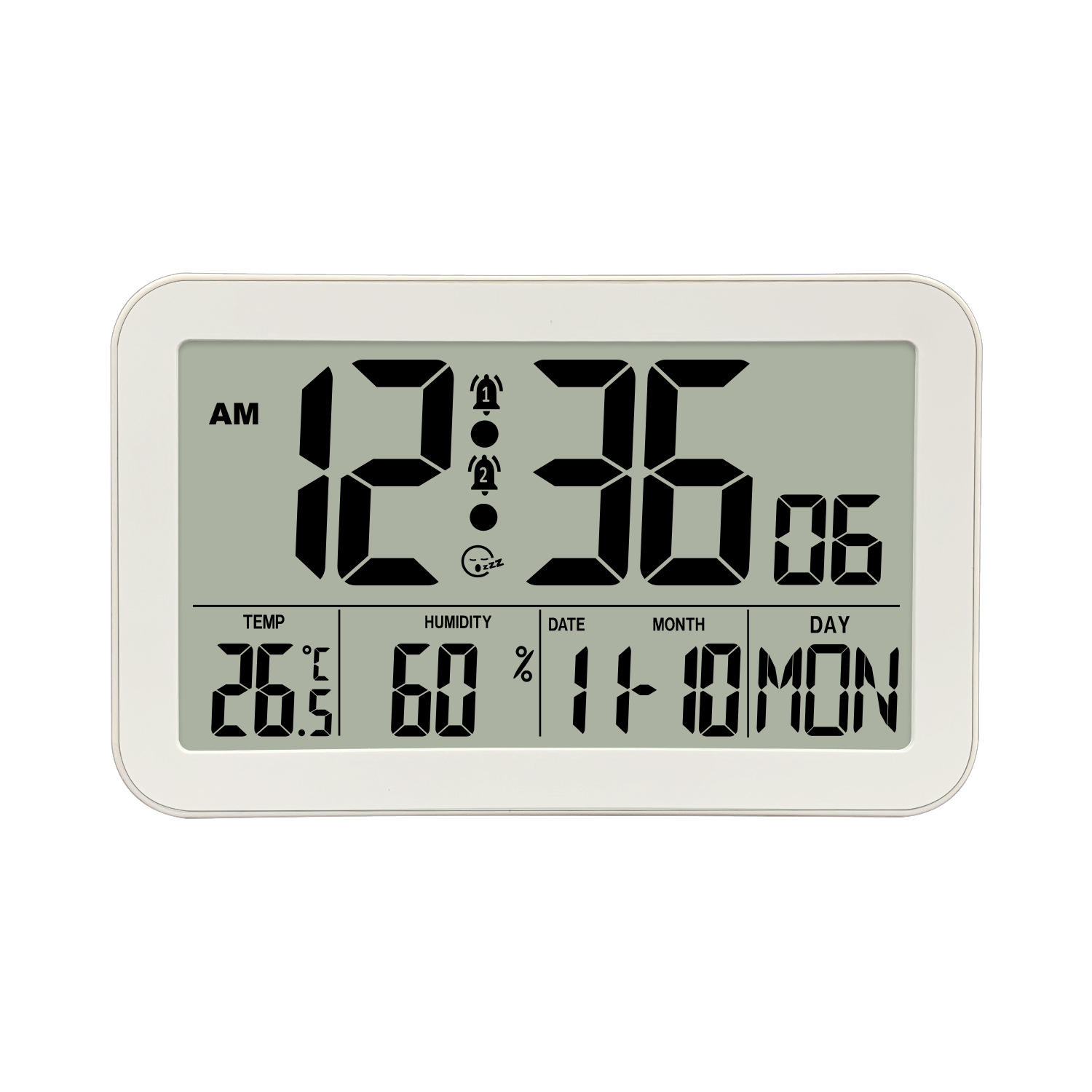 Reloj de pared transfronterizo con acabado de madera para sala de estar y dormitorio, con pantalla digital LCD de alta definición, reloj despertador multifuncional con calendario perpetuo, temperatura y humedad
