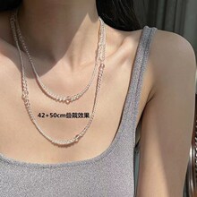 原创白水晶大小搭配叠戴塔链女百搭气质多层锁骨链欧美项链颈链