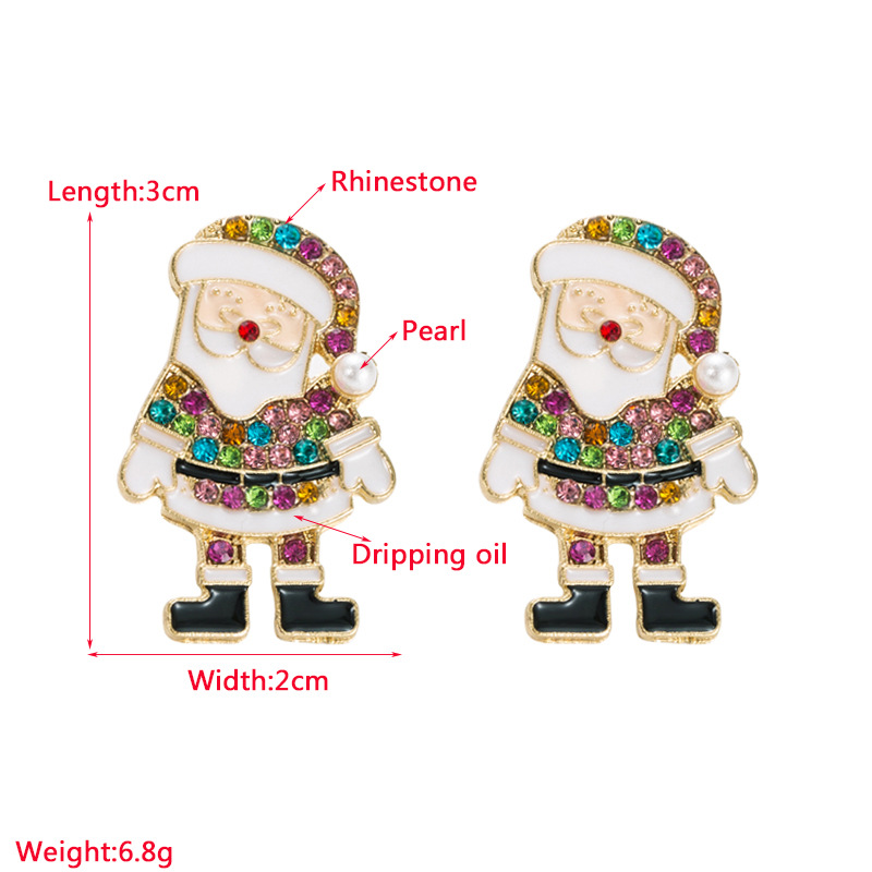 10g Weight Electroplating Gold Plating Process Cute Santa Claus Alloy Enamel Artificial Pearls Rhinestones Women's Ear Studs 1 Pair