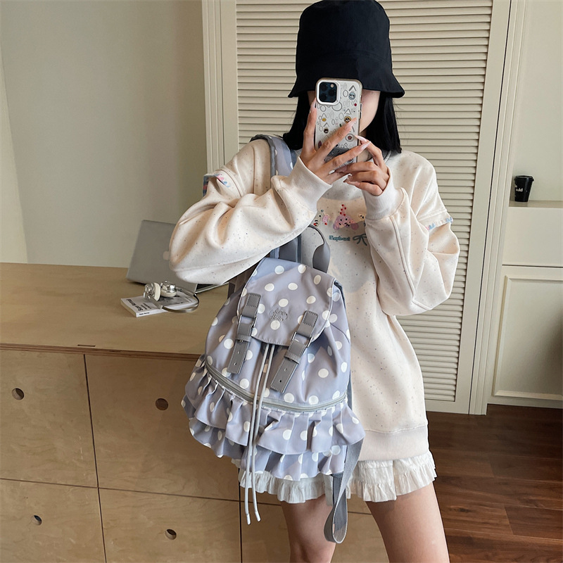 Blue Skirt Schoolbag Female Junior High School Student Cute Polka Dot Bag High School Large Backpack Female Student High-Looking College Backpack