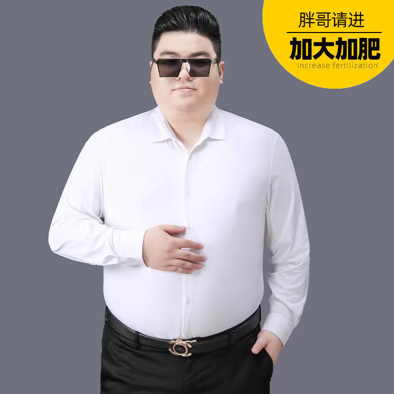 2023 Spring Men's Fat Man Long-sleeved Shirt Fat Man Fat Man Plus Plus Large Extra Large Solid Color Pocket-free Top