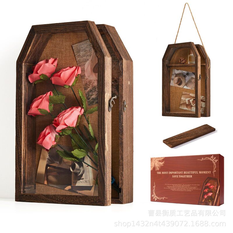 Wooden Shadow Box Solid Wood Photo Frame Display Box Hanging Wooden Dried Flower Herbal Photo Frame Retro Decorative Photo Frame Box