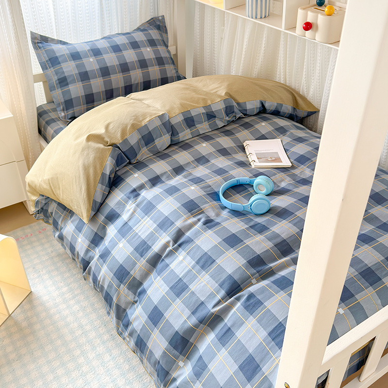 Ropa de cama de tres piezas para dormitorio de estudiantes de algodón puro 100 funda de edredón de sábana individual para dormir desnuda