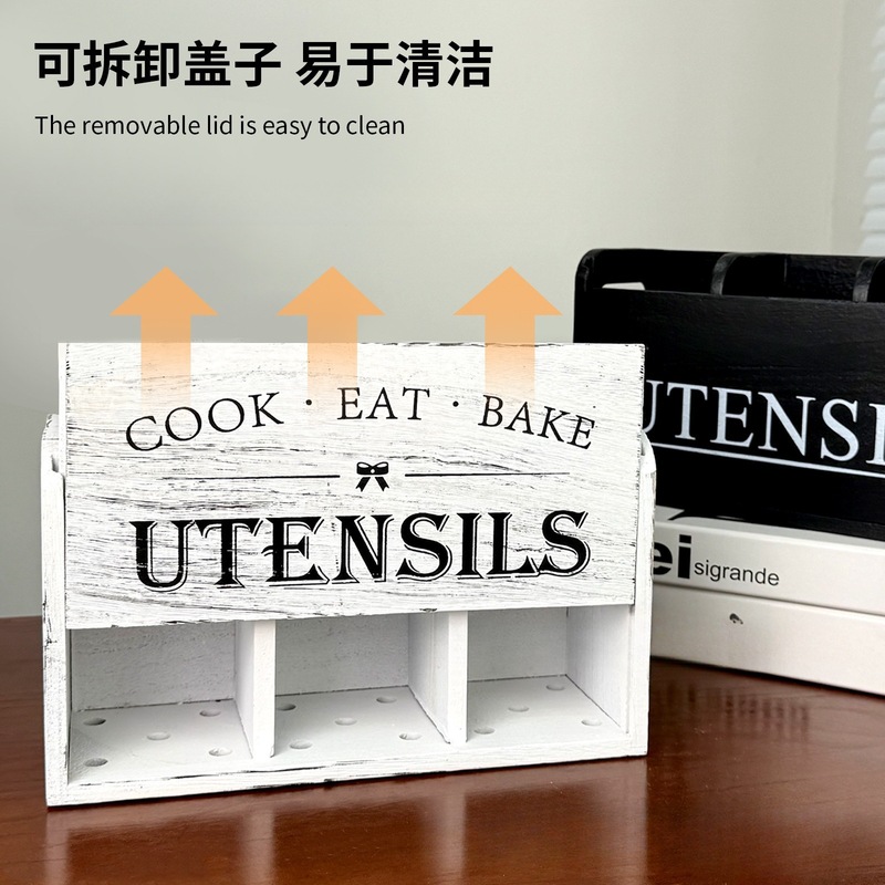 クロスボーダー木製デスクトップカトラリー収納ボックスキッチンデスクトップ食器収納および整理ボックス取り外し可能な収納ボックス|undefined