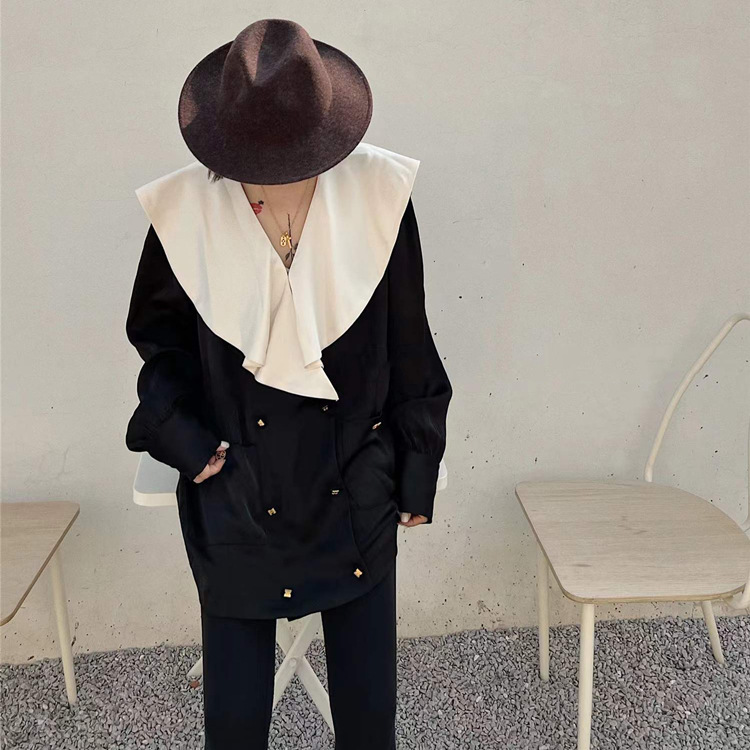 Navy collar shirt for women 2023 Spring and Autumn new high-end design top women's fashion Korean style small shirt high-end