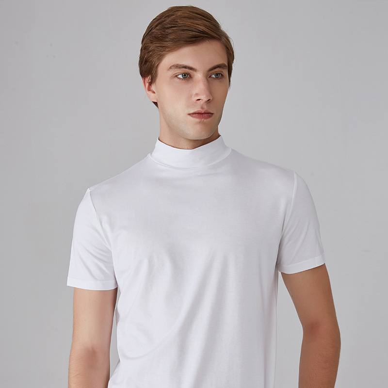 Wholesale Export Summer Men's Loose Pure Color Short-Sleeved T-Shirt Light Mature Men's Small Turtleneck Bottoming Shirt Casual Top