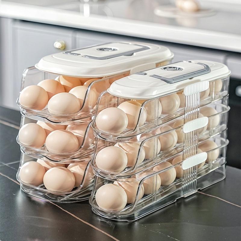 Patente de caja de huevos en stock nueva caja de almacenamiento de refrigerador de cocina casera transparente gruesa caja de almacenamiento de grado alimenticio personalizada