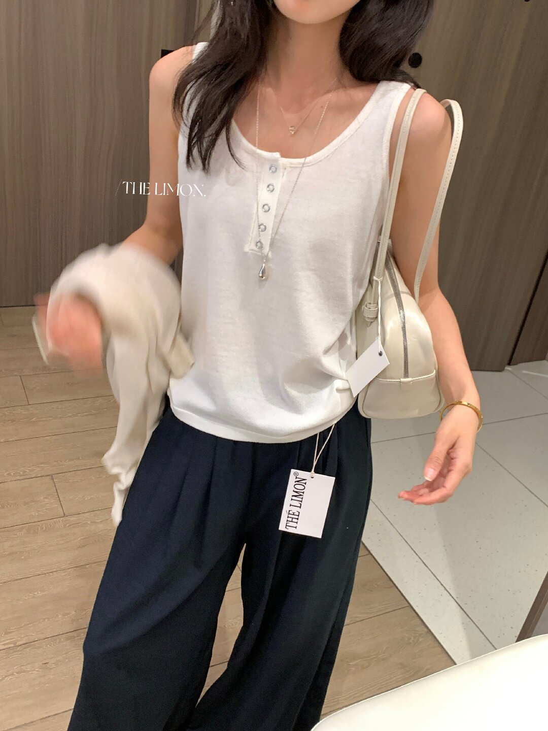 Quần ống rộng nữ vải linen phối cotton dáng suông mùa hè — Xám gạo, Xanh xám nhạt, Xanh đen, Cam bí ngô chi tiết 26