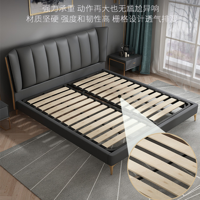 Italiano de lujo ligero cama de cuero genuino moderno minimalista dormitorio principal 1,8 m cama doble cama de boda borde de la cama de cuero venta directa de fábrica