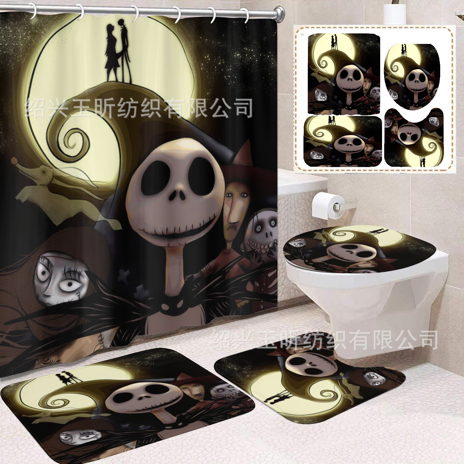Ventas transfronterizas de Halloween cortina de baño cortina de noche terror impresión digital cortina de baño impermeable cortina de baño mayorista