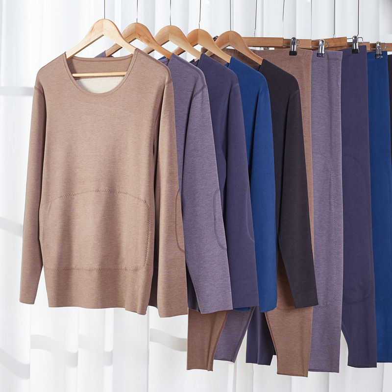 100% Mulberry Silk Thickened Thermal Underwear Set for Men with Cashmere Silk Patches for Abdomen and Back, Autumn Clothes and Pants