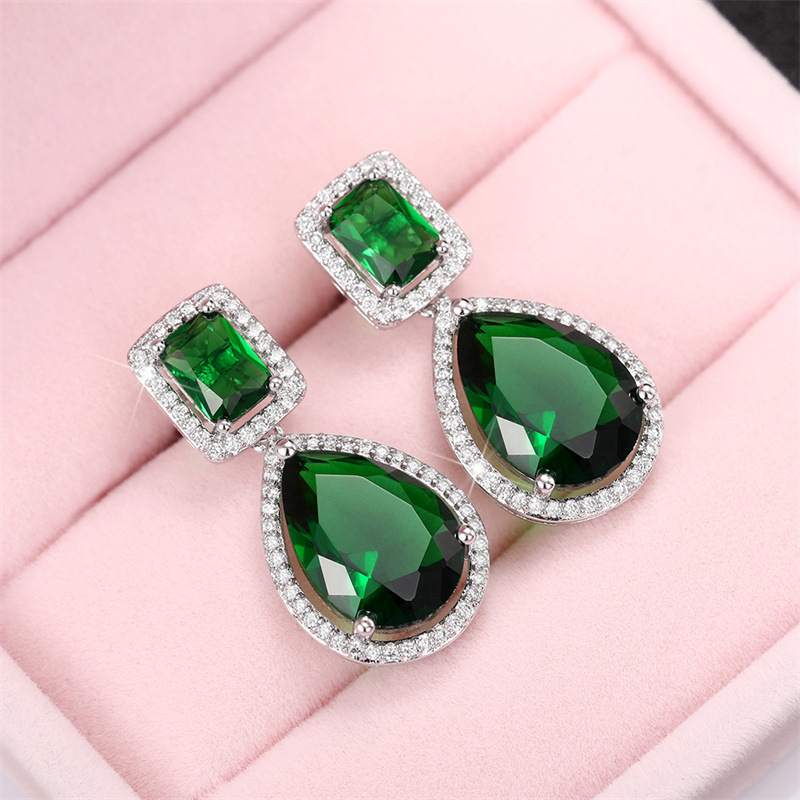 Square, Water Droplets Pattern Women'S Gender 1 Pair Retro Square Water Droplets Copper Inlay Zircon Drop Earrings