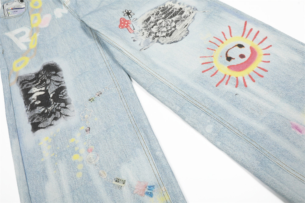 Men's Tie-Dye Gradient Jeans - High Street Vibe, Loose Fit, Wide Leg, Straight Cut, Distressed Wash, Casual Streetwear For Men ( Blue, S-XL)​_mkmklike.com