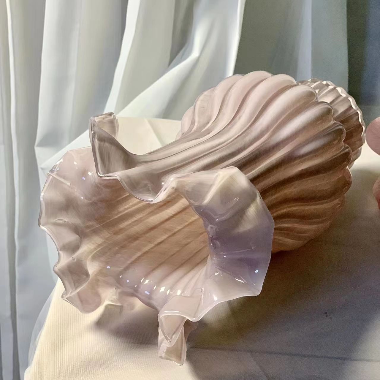 French pleated vase, gentle purple decor, living room floral arrangement, high-end antique Fenton vase, housewarming gift
