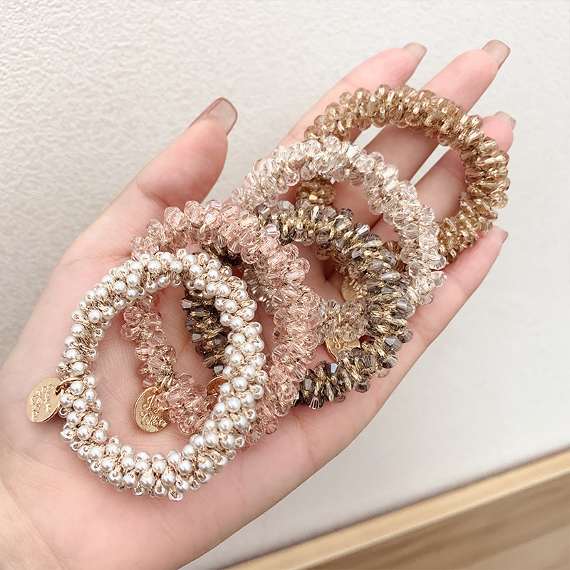 High-grade Headwear Crystal Hair Ring Bracelet Dual-use Headband Korean Style Internet Celebrant Simple Hair Rope Rubber Tendon Women's Hair Accessories