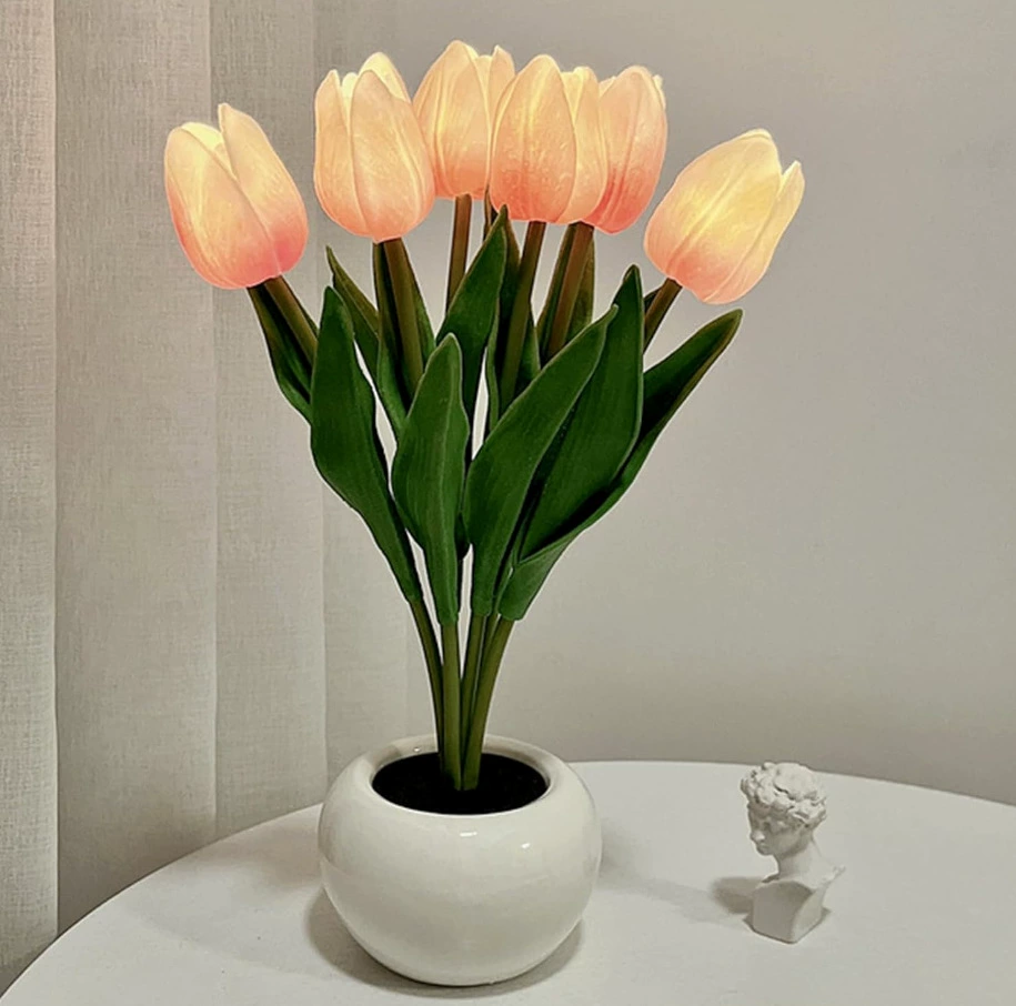 6 тюльпан ночной фонарь Имитация букет свет Имитация спальня прикроватная лампа декоративная атмосфера лампа современный s девушка настольная лампа