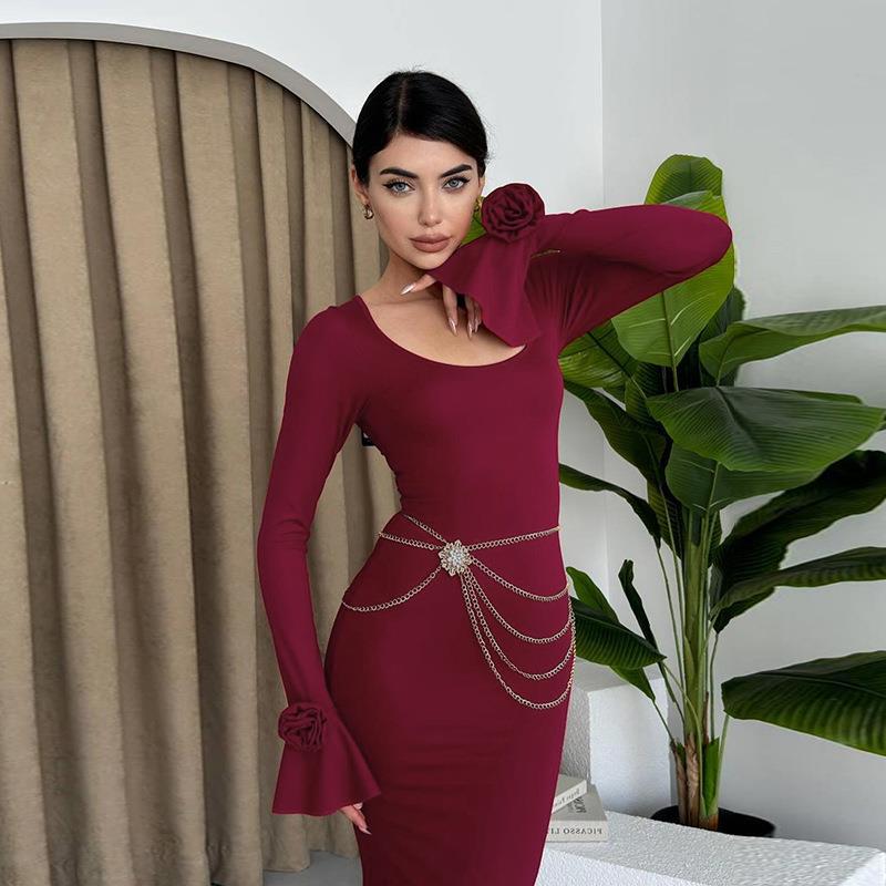 Autumn elegant long-sleeve with a round collar