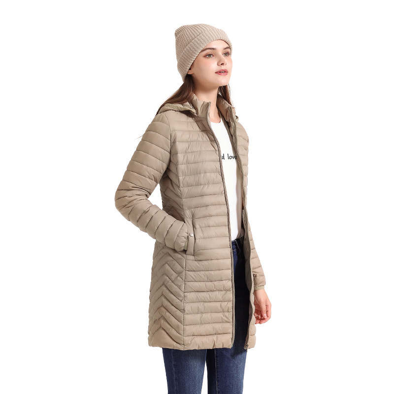 European and American Women's Autumn and Winter Lightweight Mid-length Slim-fit Cotton-padded Jacket with Removable Hood Casual Commuter Jacket European and American Women's Autumn and Winter Lightweight Mid-length Slim-fit Cotton-padded Jacket with Removable Hood Casual Commuter Jacket