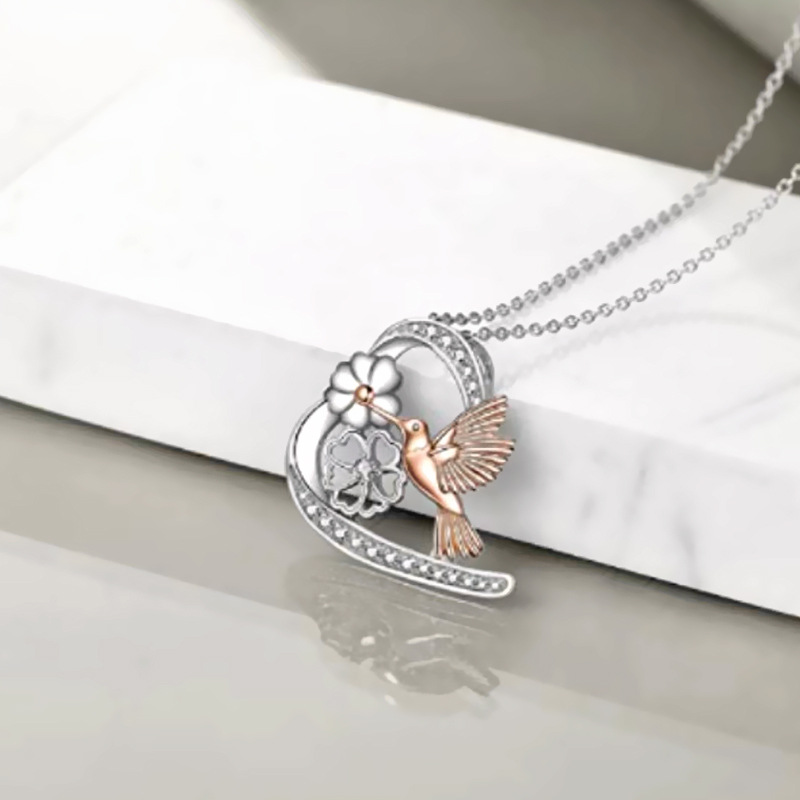 IG Style Shiny Heart Shape Flower Bird Alloy Hollow Out Inlay Rhinestones Women's Pendant Necklace 1 Piece display picture 6