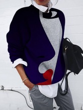 9261#欧美跨境亚马逊wish外贸女装时尚磨毛人像印花宽松长袖上衣