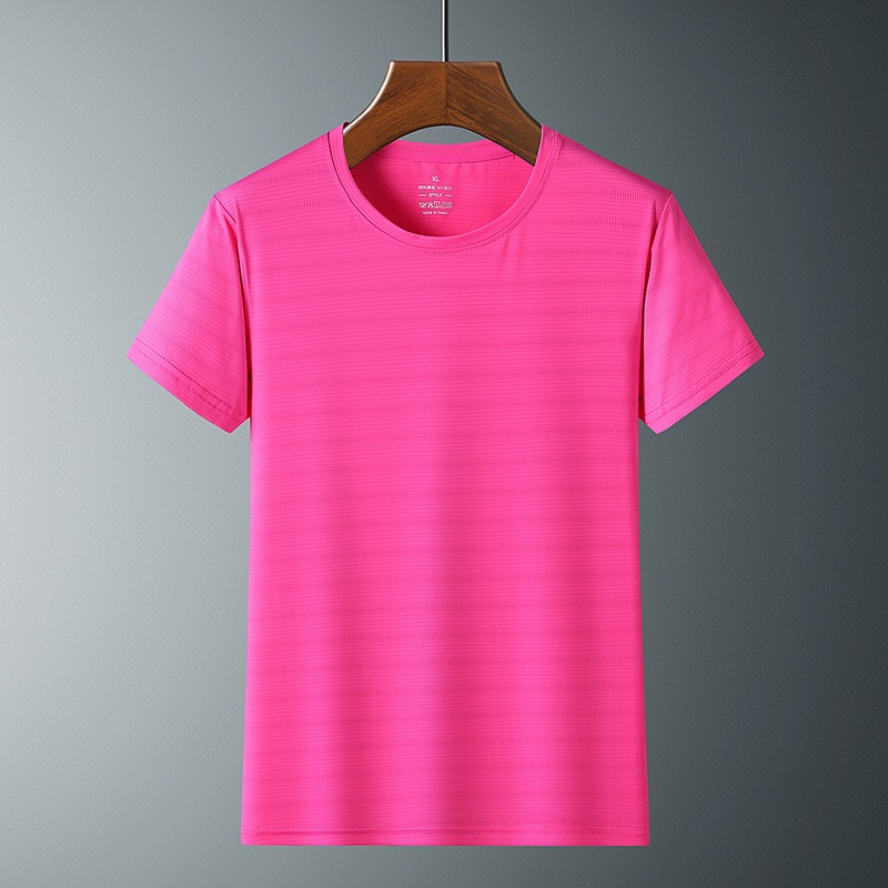 Verano transpirable cuello redondo deportes al aire libre Seda de hielo Aire acondicionado de secado rápido Camiseta de manga corta para hombres y mujeres camiseta de talla grande fábrica al por mayor
