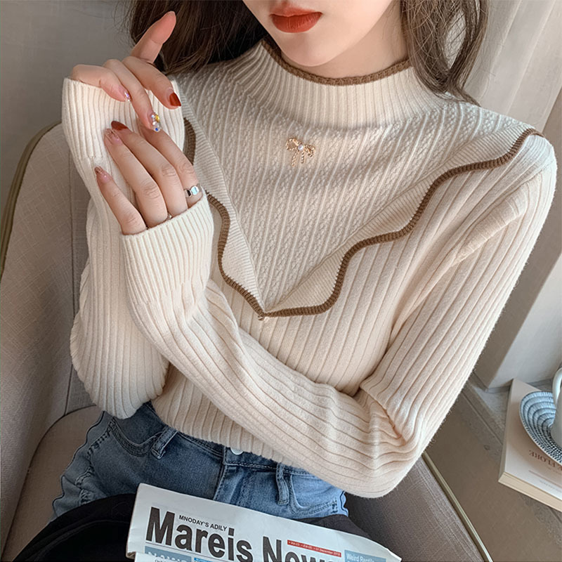 가을 겨울 수유 상의, 반거북 칼라, 서양식 니트 밑단 셔츠, 핫맘 산후 슬리밍 슬리밍 수유 스웨터