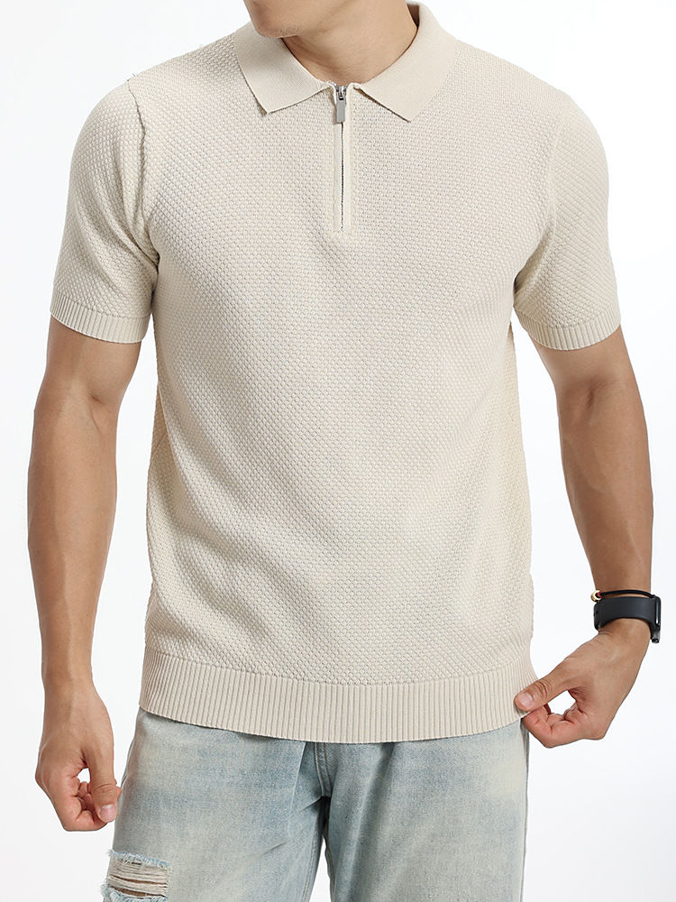 Europa y los Estados Unidos de punto transfronterizo hielo polo camiseta hombre alto sentido medio cremallera de negocios waffle de verano manga corta