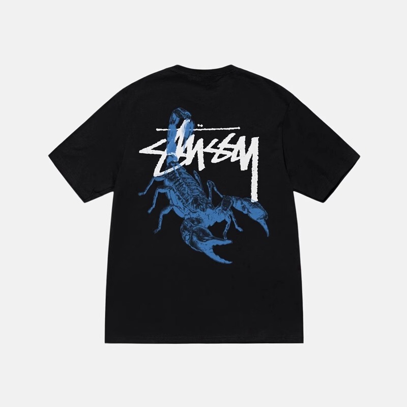 [Trendy Frontline] Stu Stussy Short-Sleeved Scorpion Tee Scorpion Print Cursive Round Neck T-Shirt