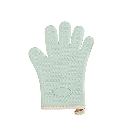 Cotton-lined and thickened microwave baking silicone heat-resistant gloves, oven heat-resistant high-temperature resistant five-finger kitchen insulating gloves