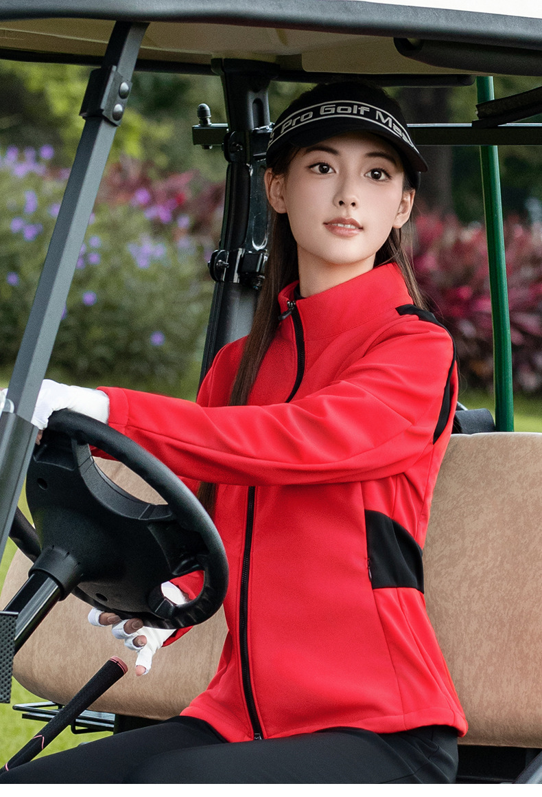 Áo khoác golf nữ dài tay chống thấm lót nhung ấm — Áo khoác đỏ YF811 [dây kéo hai đầu/vải chống thấm/đệm nhung] chi tiết 10