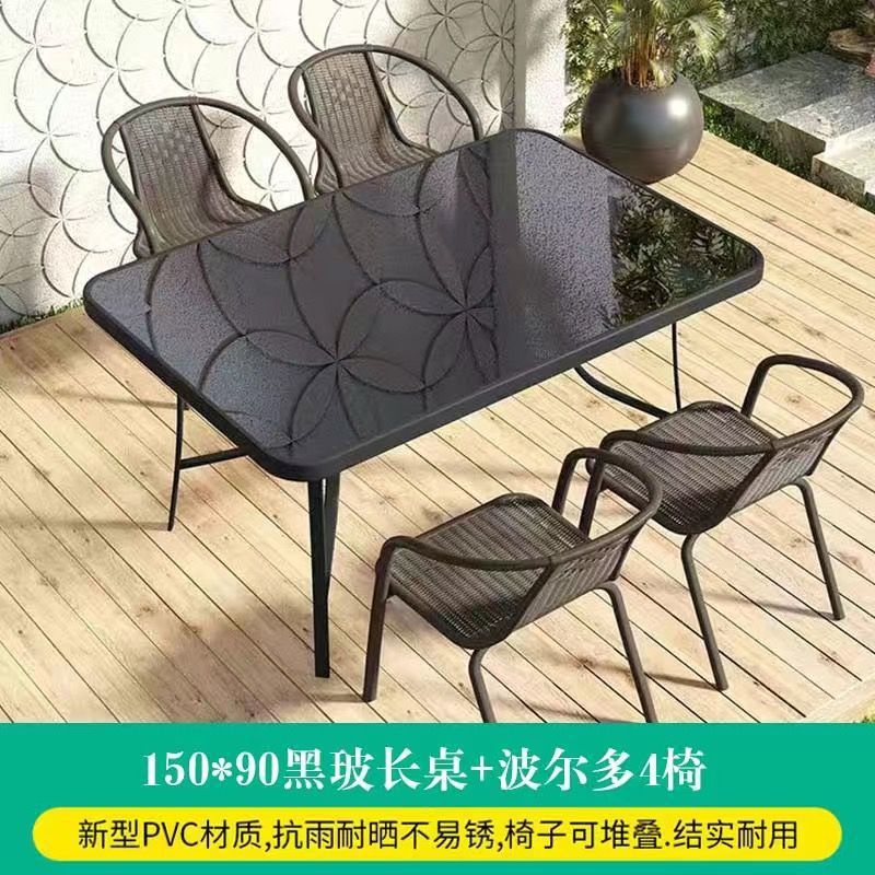 150cm black glass long table +4 chairs