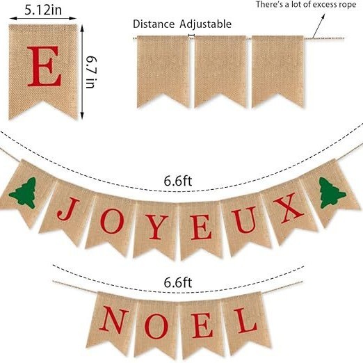 クロスボーダーJOYEUX NOELバナークリスマスウールバナーパーティー花リング旗|undefined