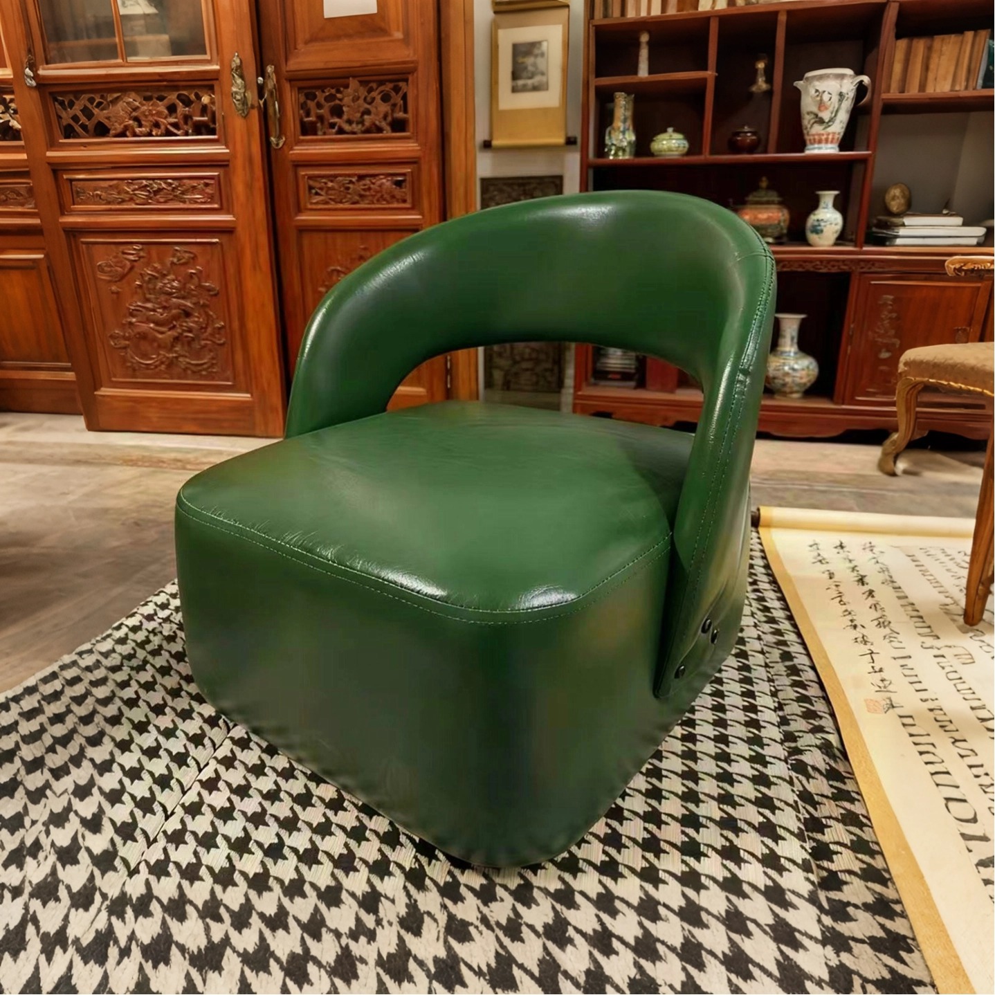 【seat height 25*40*40】green oil wax leather + silent casters