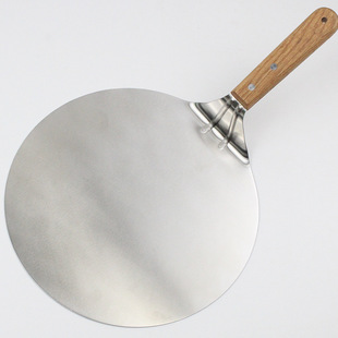 10inch Disc Rubber Wood Handle Pizza Shovel Stainless Steel Cake Transfer Plate Kitchenware Baking Stainless Steel Tools