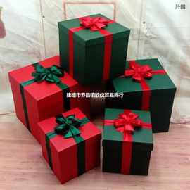 正方形50红色墨绿色圣诞节礼物盒零食生日包装盒纸板堆头4s店纯色