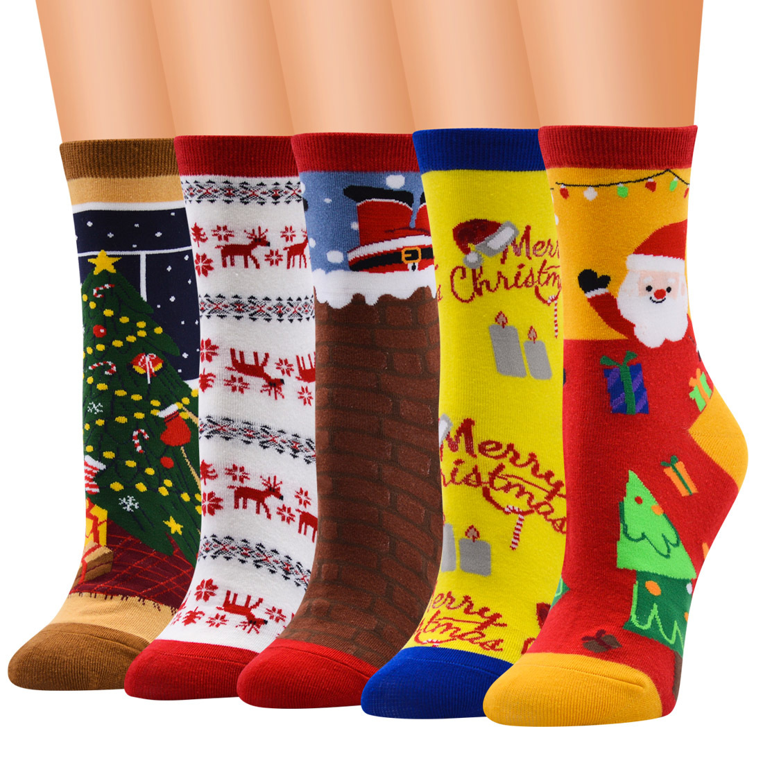 Christmas Tree Pattern Winter Season Women's Fashion Christmas Tree Cotton Jacquard Crew Socks