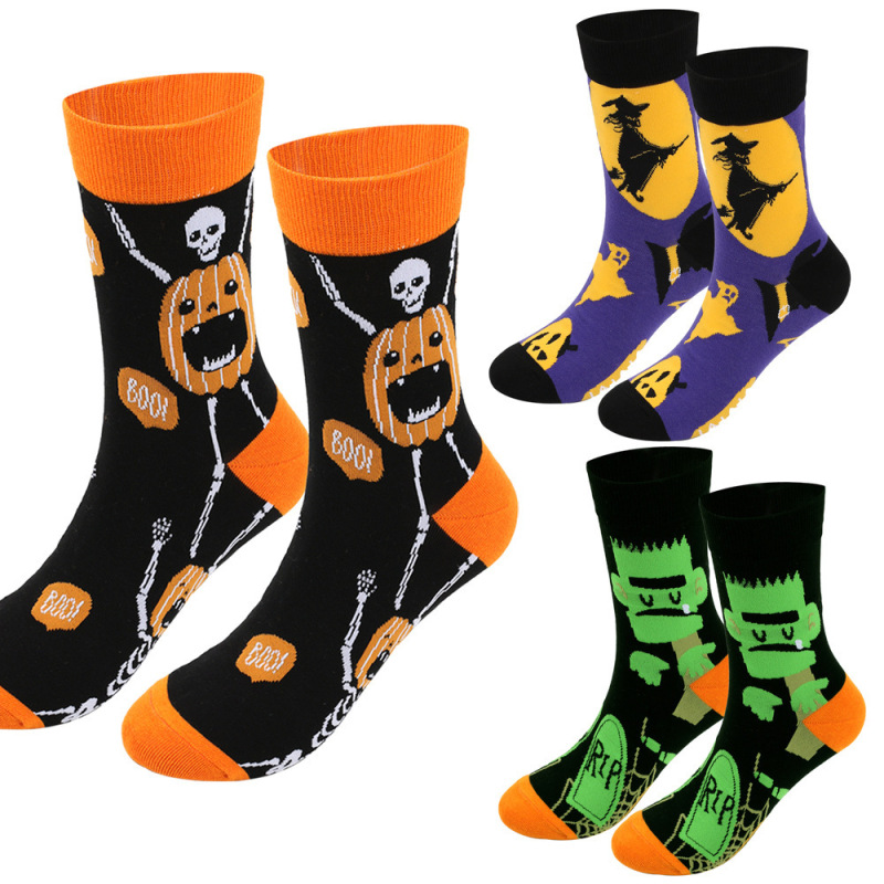 Halloween Plus Size Women's Socks Cotton Socks Cross-Border Export Autumn and Winter Large Size Men's Socks Witch Pumpkin Mid-Tube Socks Halloween Plus Size Women's Socks Cotton Socks Cross-Border Export Autumn and Winter Large Size Men's Socks Witch Pumpkin Mid-Tube Socks